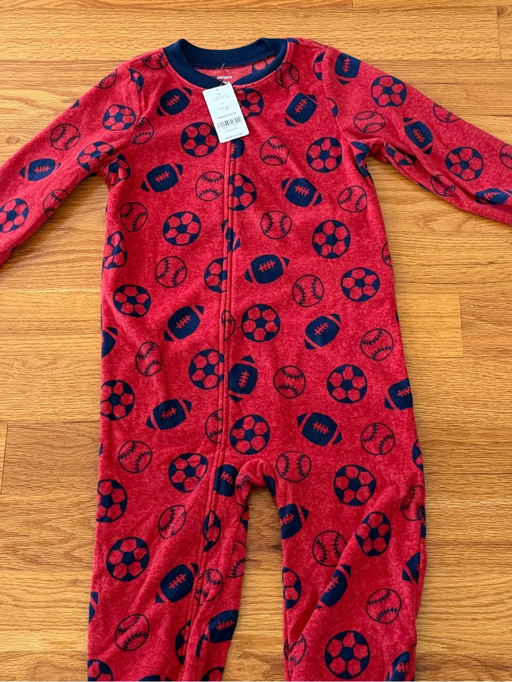 Carter’s 6/6A Fleece Footed Pajamas Boys Sports Baseball Football Sleeper NEW